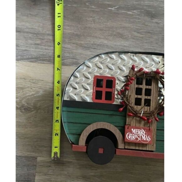 Vintage Metal Rustic Camper w/Merry Christmas Tree Lights Retro Woody Home Decor - Picture 5 of 8